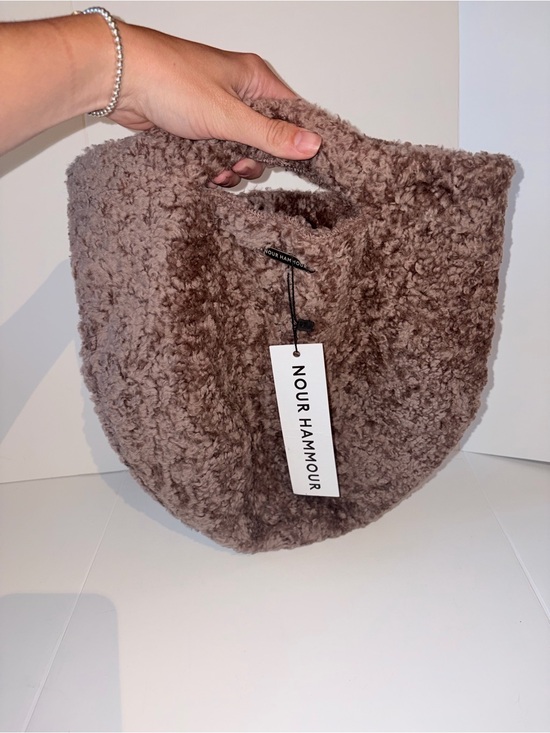 Nour Hammour Handbags - NOUR HAMMOUR Brown Fuzzy Shearling Tote Bag
